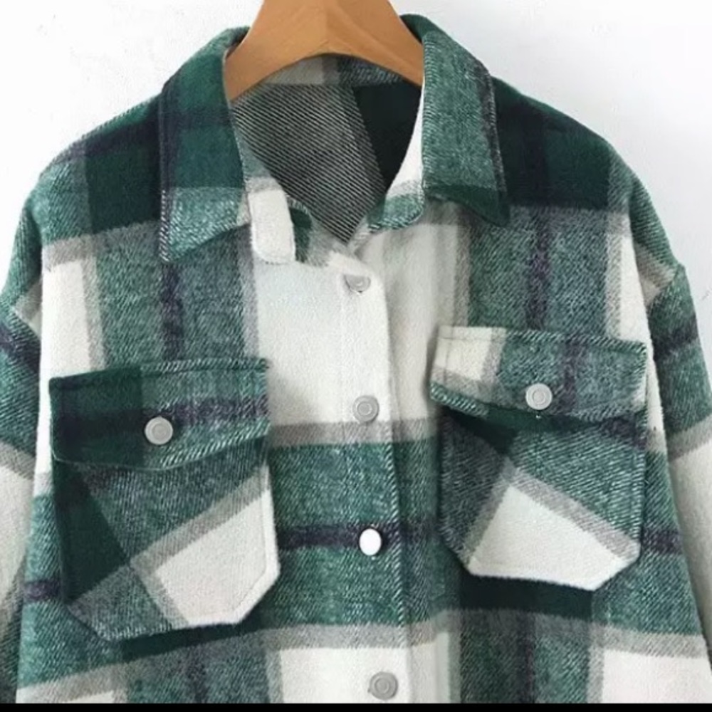 SOLD OUT Green Plaid Oversized Flannel Shacket Shirt Jacket - Picture 6 of 11